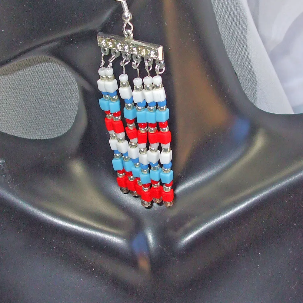 Kaila, Red, White, Blue, Seed Beaded Earrings