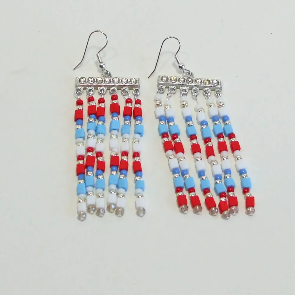 Kaila, Red, White, Blue, Seed Beaded Earrings