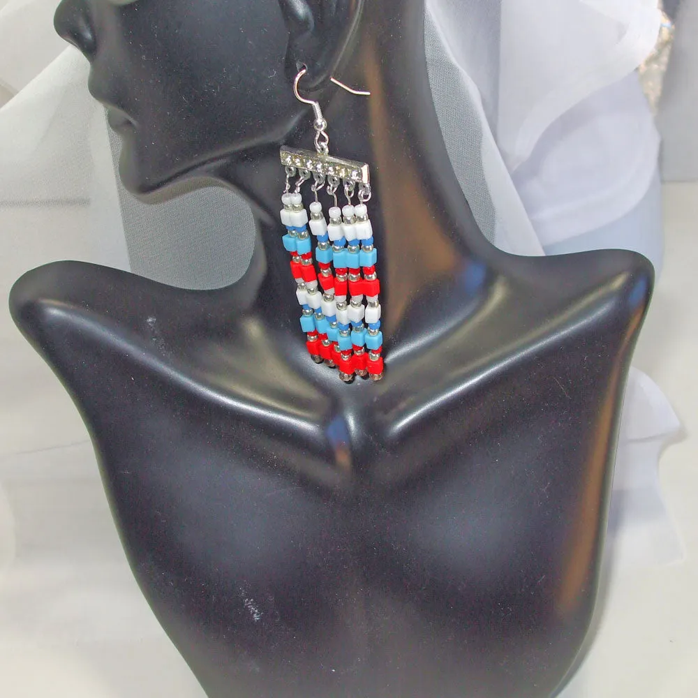 Kaila, Red, White, Blue, Seed Beaded Earrings