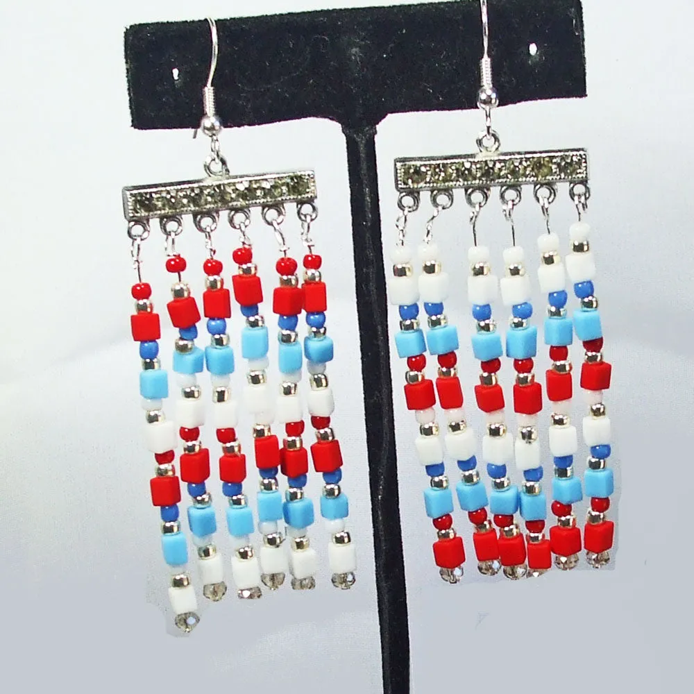 Kaila, Red, White, Blue, Seed Beaded Earrings