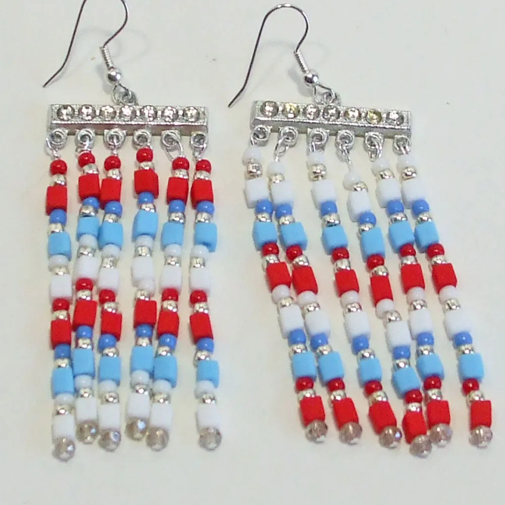 Kaila, Red, White, Blue, Seed Beaded Earrings