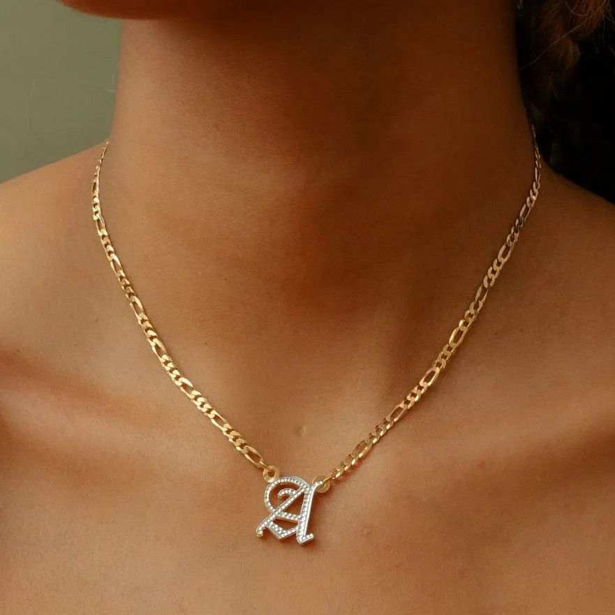 Kid's Double Plated Gothic Initial Necklace