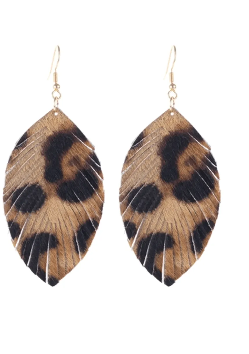 Leather Fringe Drop Animal Print Earrings ( 4 patterns )