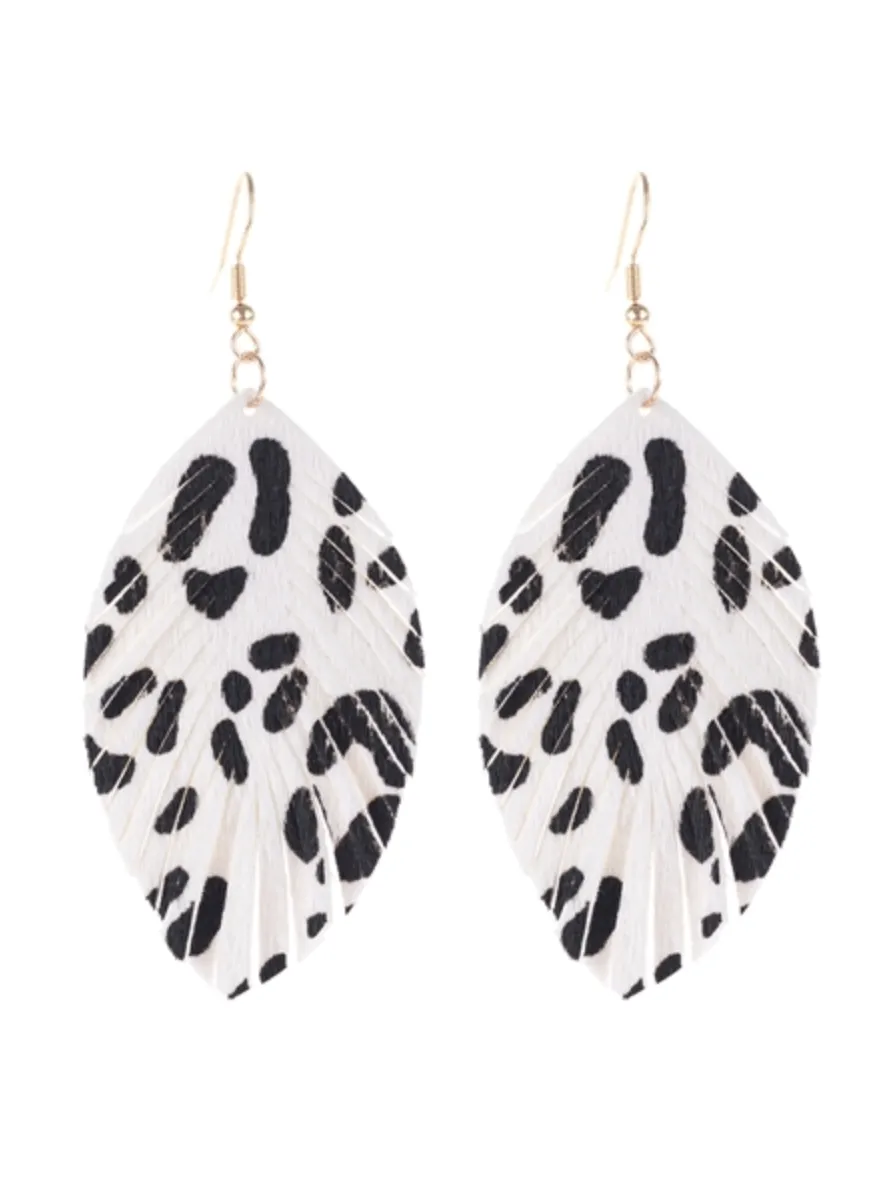 Leather Fringe Drop Animal Print Earrings ( 4 patterns )