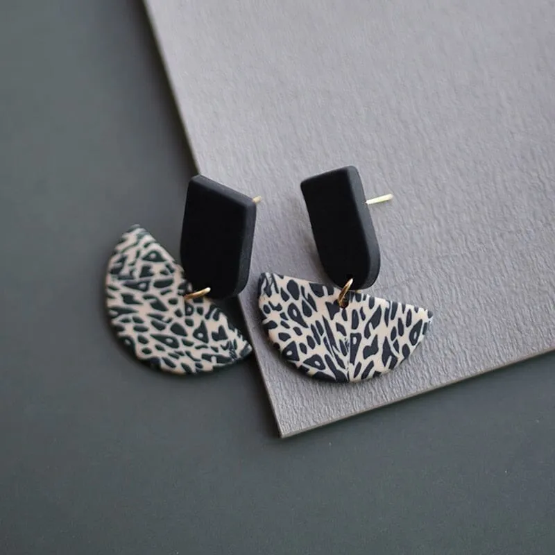 Leopard Pattern Multi Shapes Trendy Polymer Clay Earrings