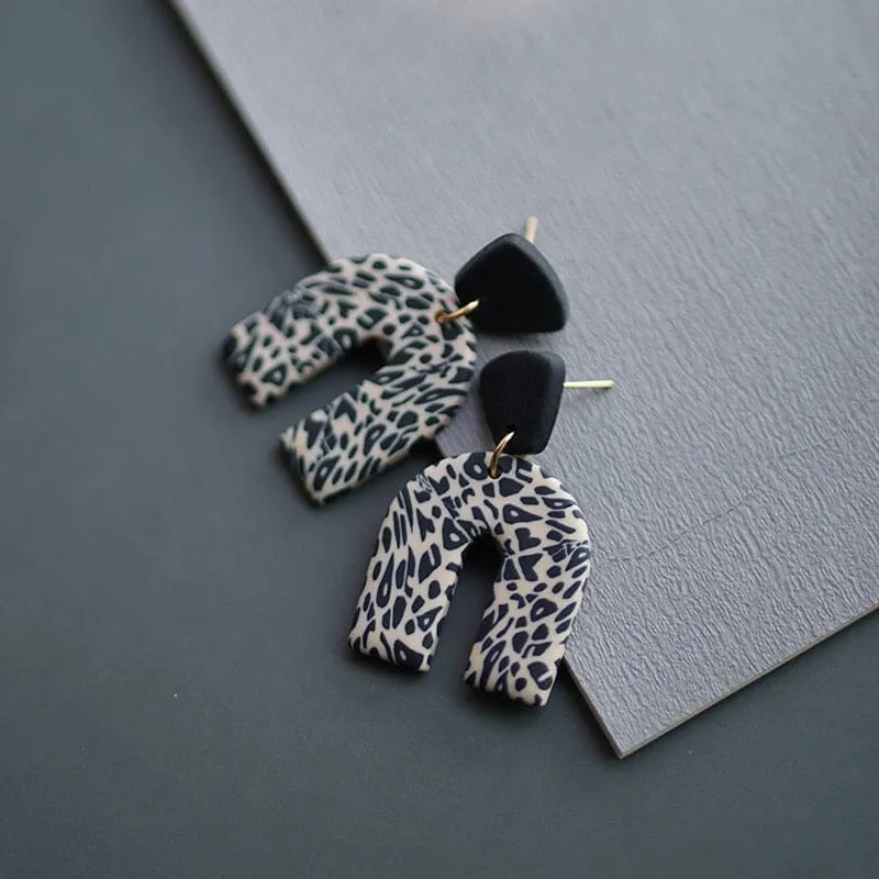 Leopard Pattern Multi Shapes Trendy Polymer Clay Earrings