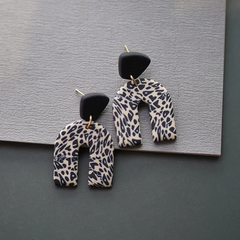 Leopard Pattern Multi Shapes Trendy Polymer Clay Earrings