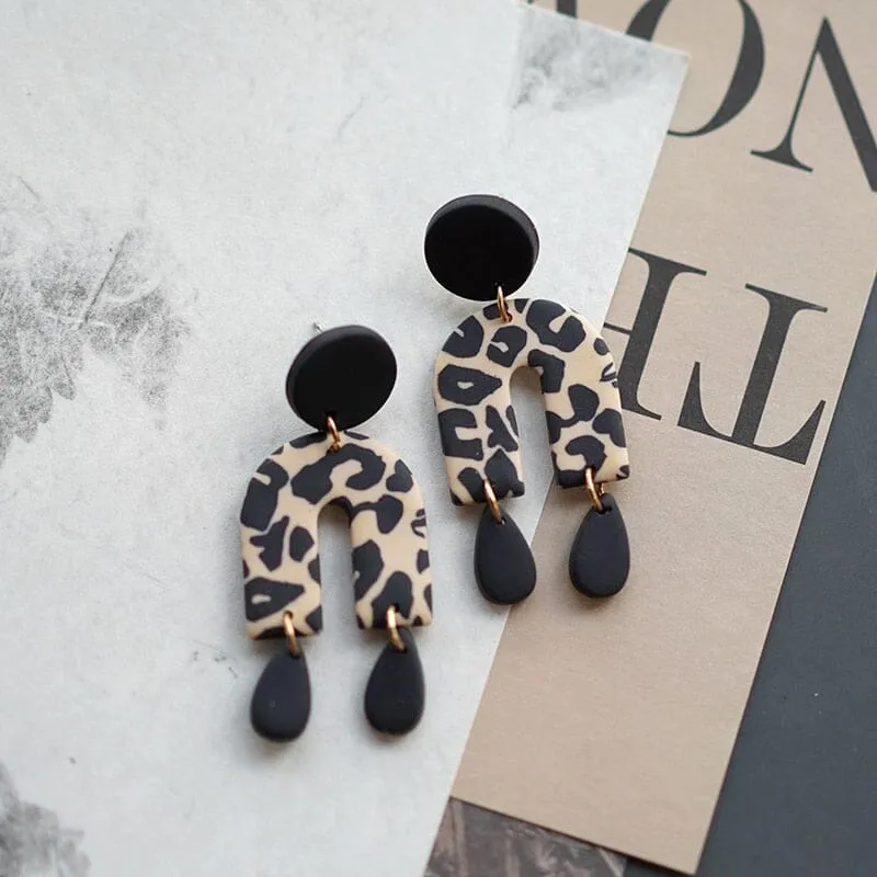 Leopard Pattern Multi Shapes Trendy Polymer Clay Earrings