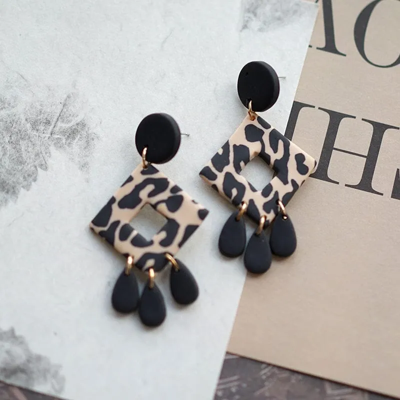 Leopard Pattern Multi Shapes Trendy Polymer Clay Earrings