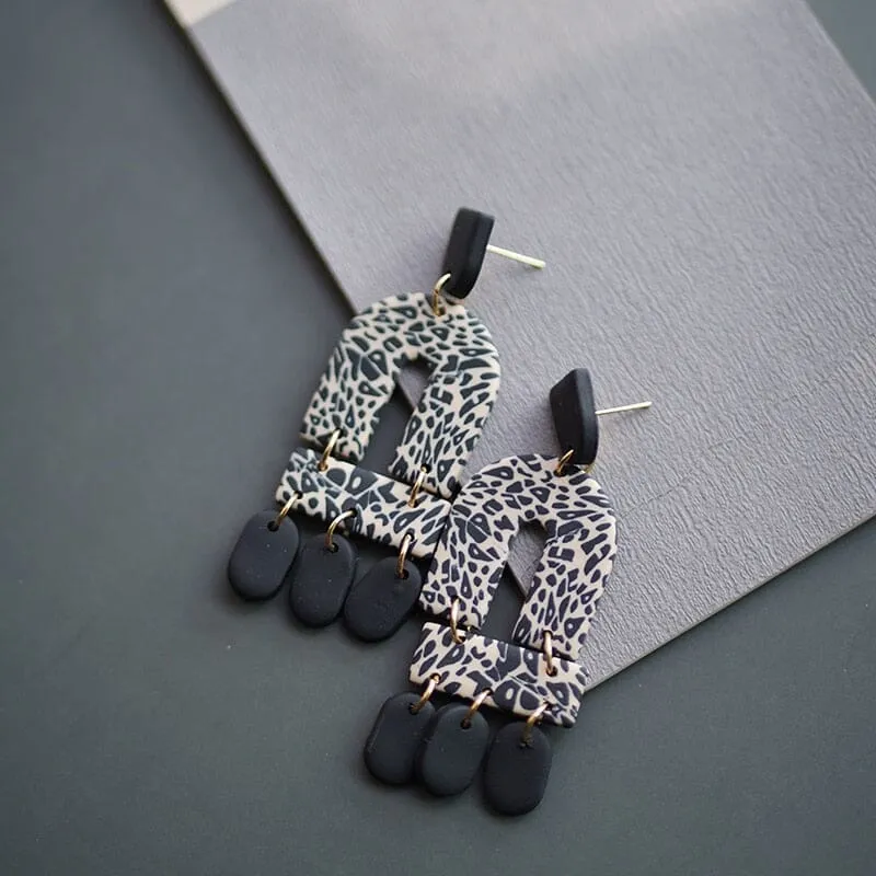 Leopard Pattern Multi Shapes Trendy Polymer Clay Earrings