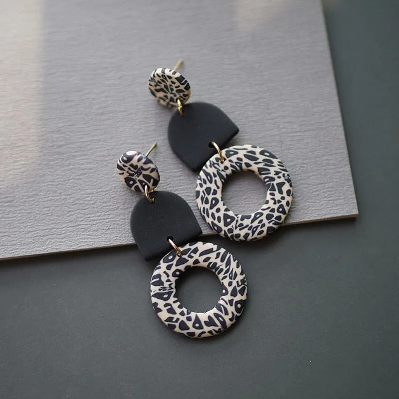 Leopard Pattern Multi Shapes Trendy Polymer Clay Earrings