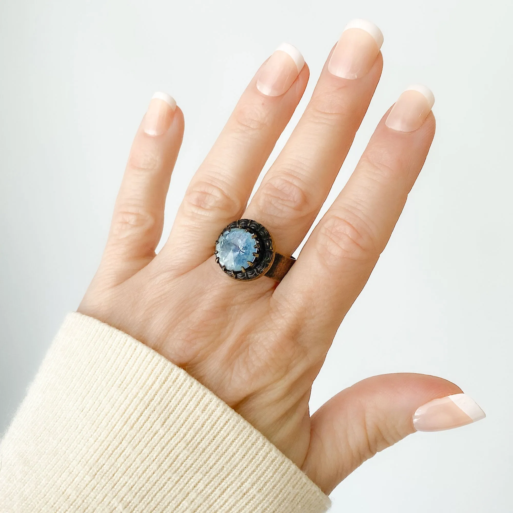 LEVY vintage blue rivoli crystal ring