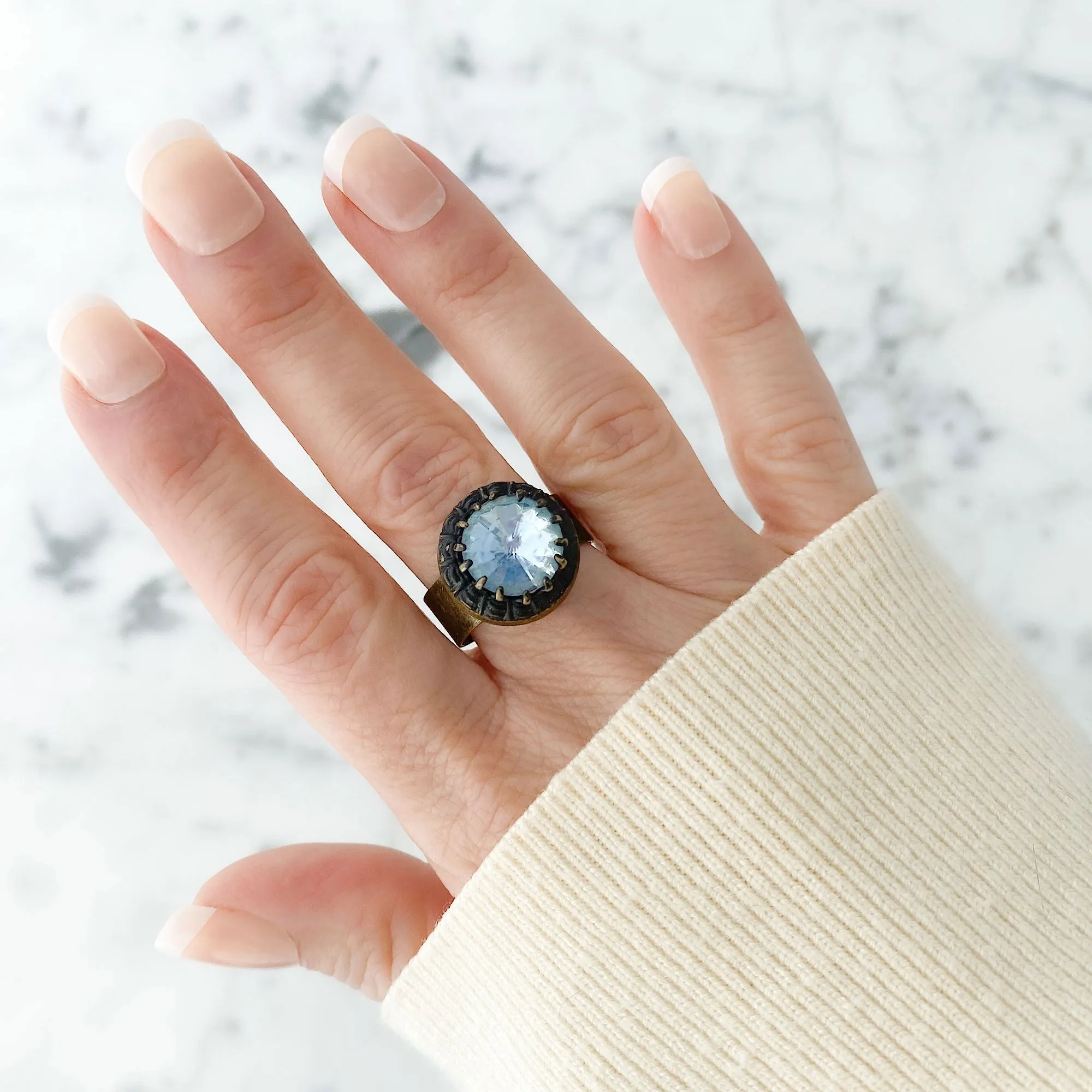 LEVY vintage blue rivoli crystal ring