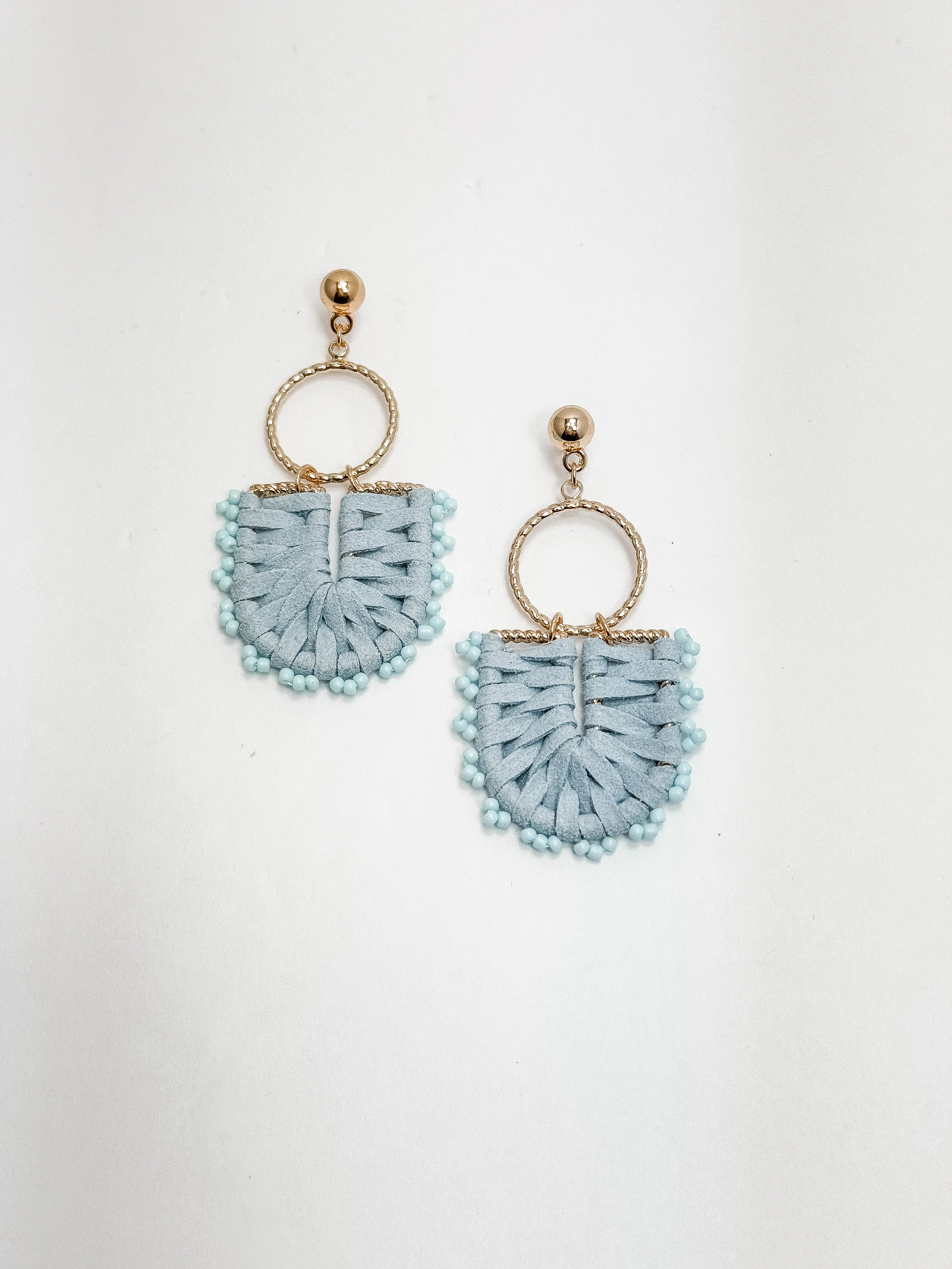 Light Blue & Gold Woven Earrings