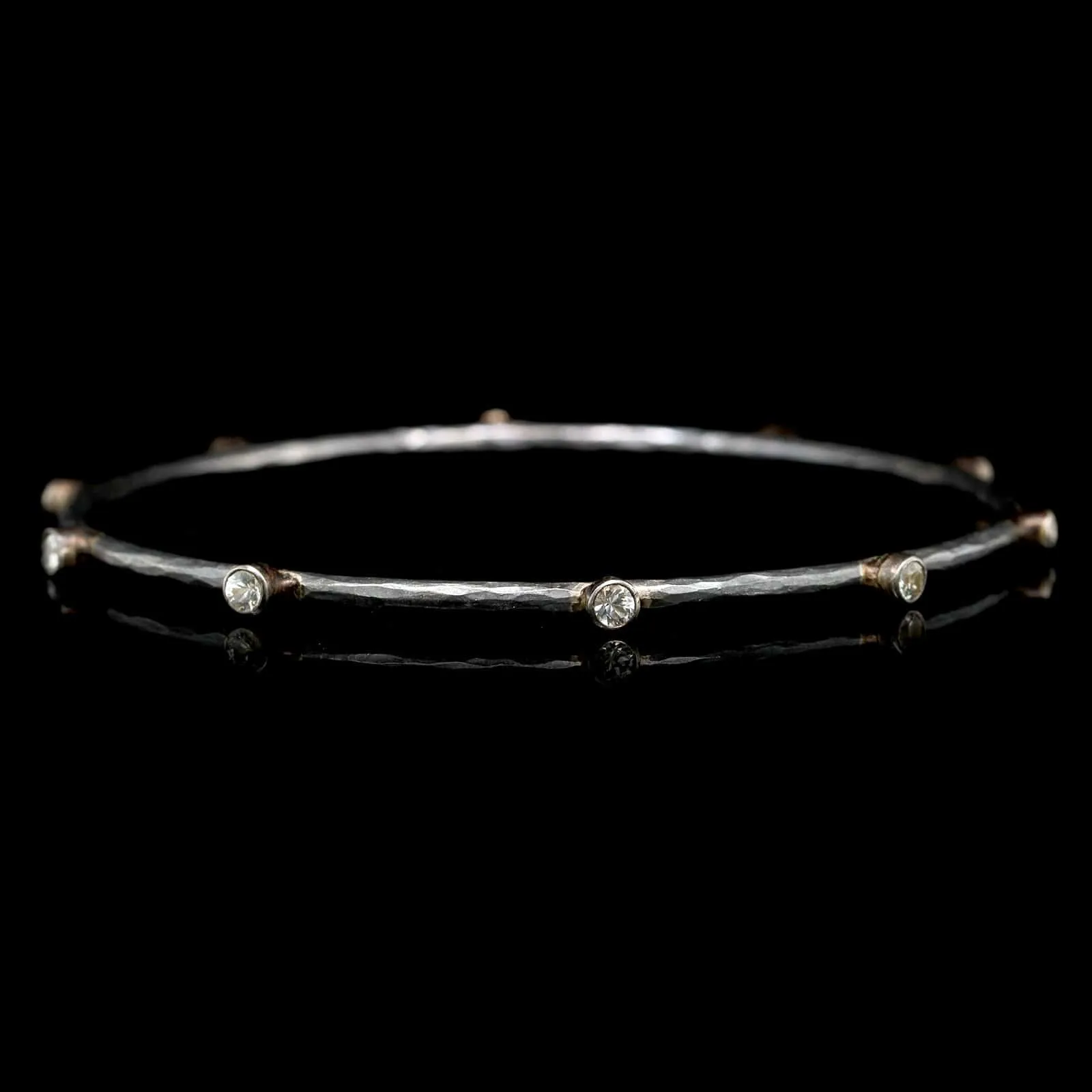 Lika Behar Oxidized Sterling Silver Estate White Sapphire Bangle Bracelet