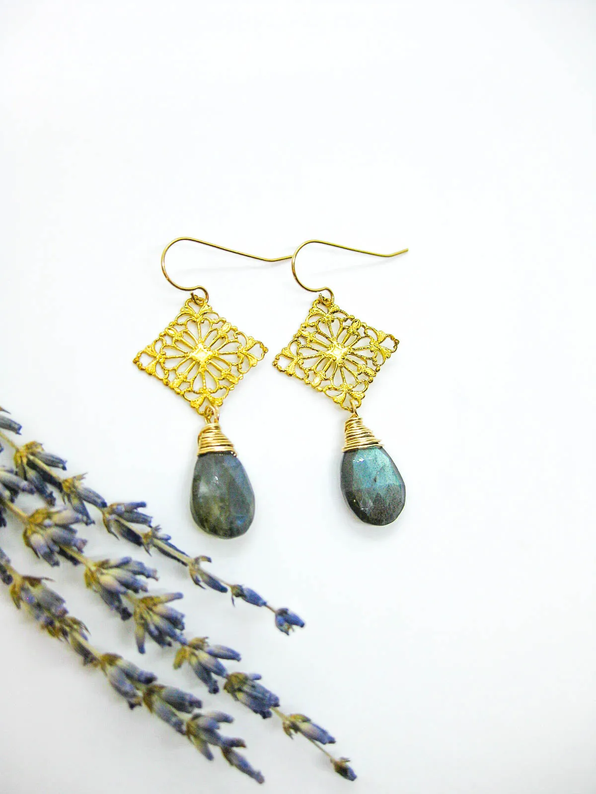 Lotus: Labradorite Earrings - e645