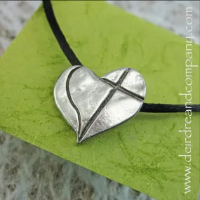 Love Cross Heart Pendant in Pewter on Satin Cord