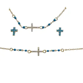 Luisa Turquoise Cross necklace stud earring SET Gold