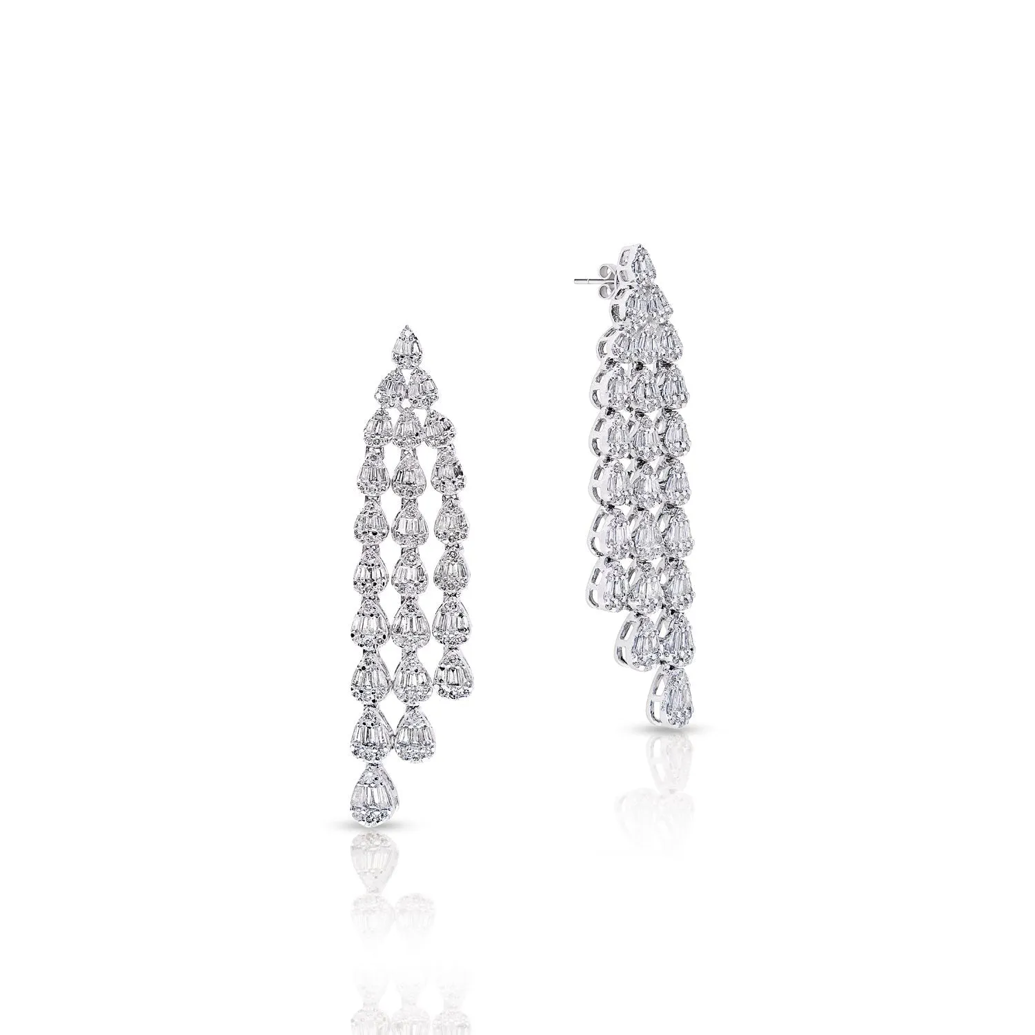 Lyla 3 Carat Baguette and Round Hanging Earth Mined Diamond Earrings in 14 Karat White Gold