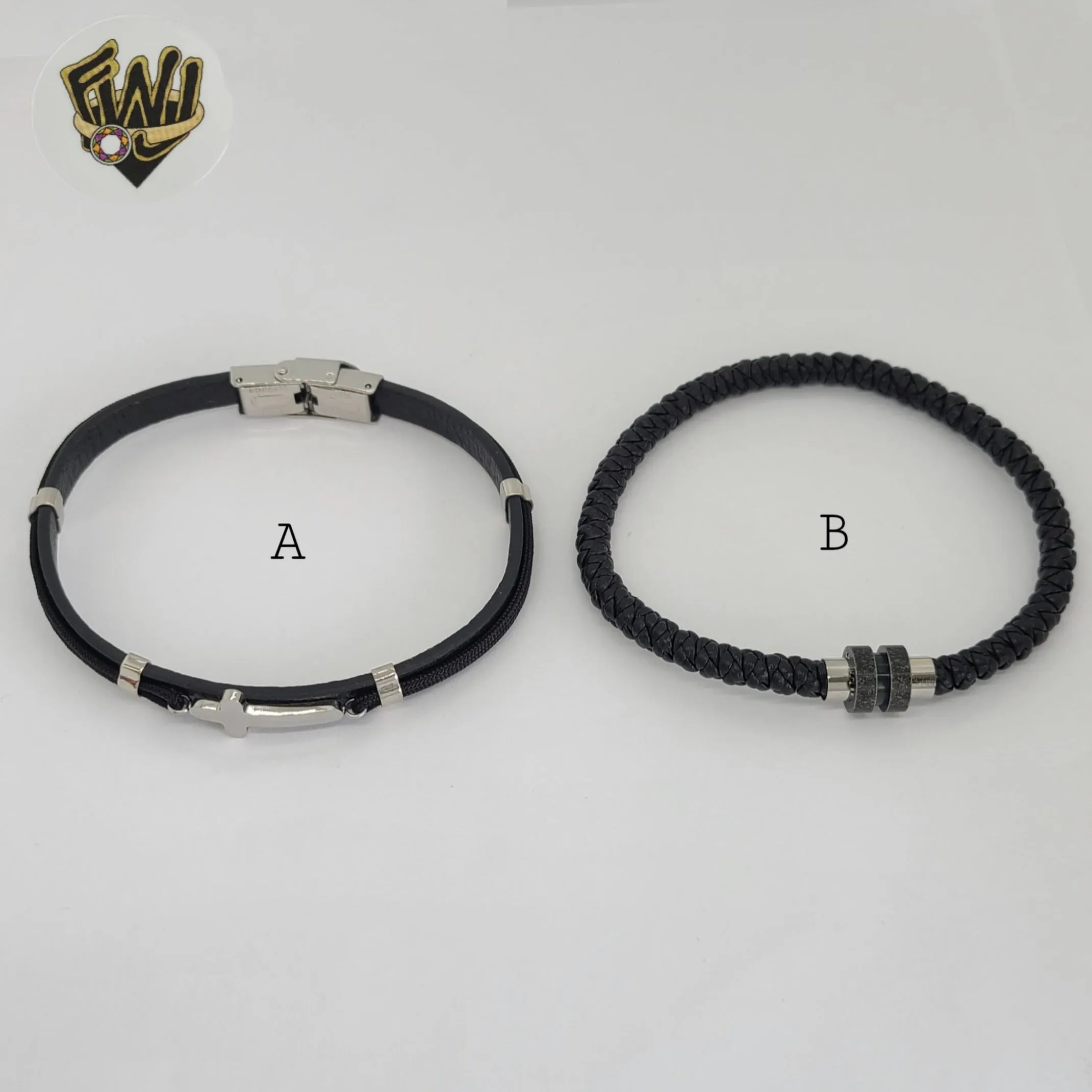 (MBRA-16-Q) Stainless Steel - Leather Men Bracelet.