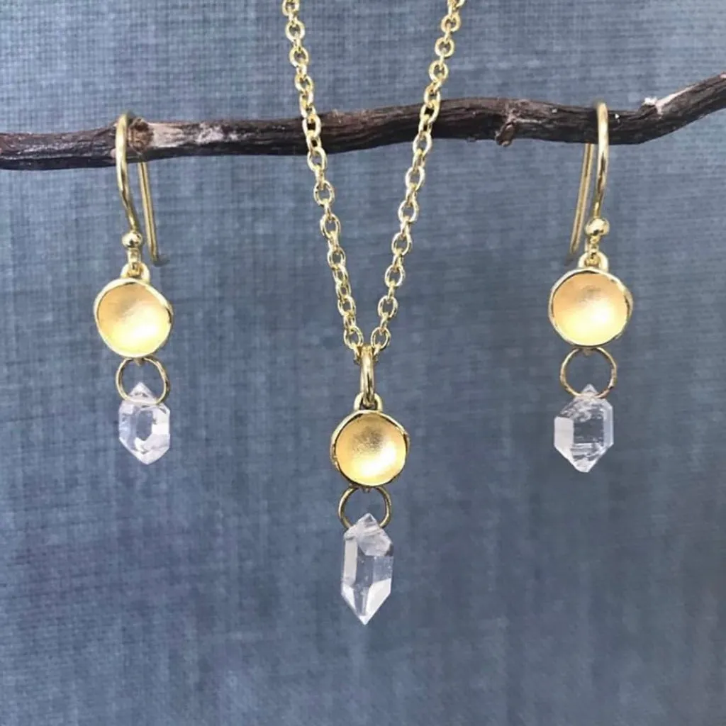 Medium 18k Gold Vermeil Pod Drop with Herkimer Diamond Earrings by Sarah Richardson