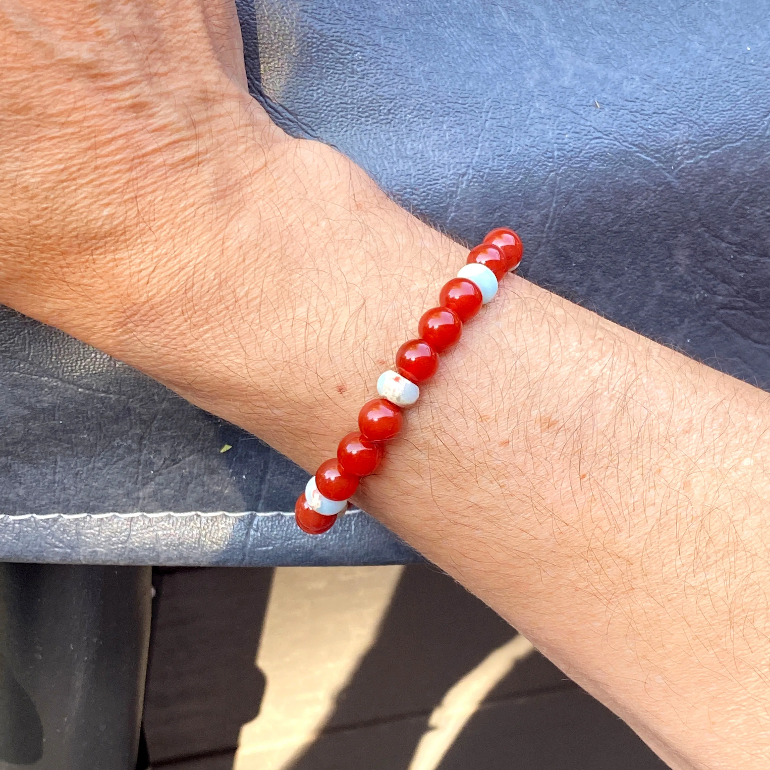 Men’s Carnelian and Sea Sediment Jasper Stretch Bracelet