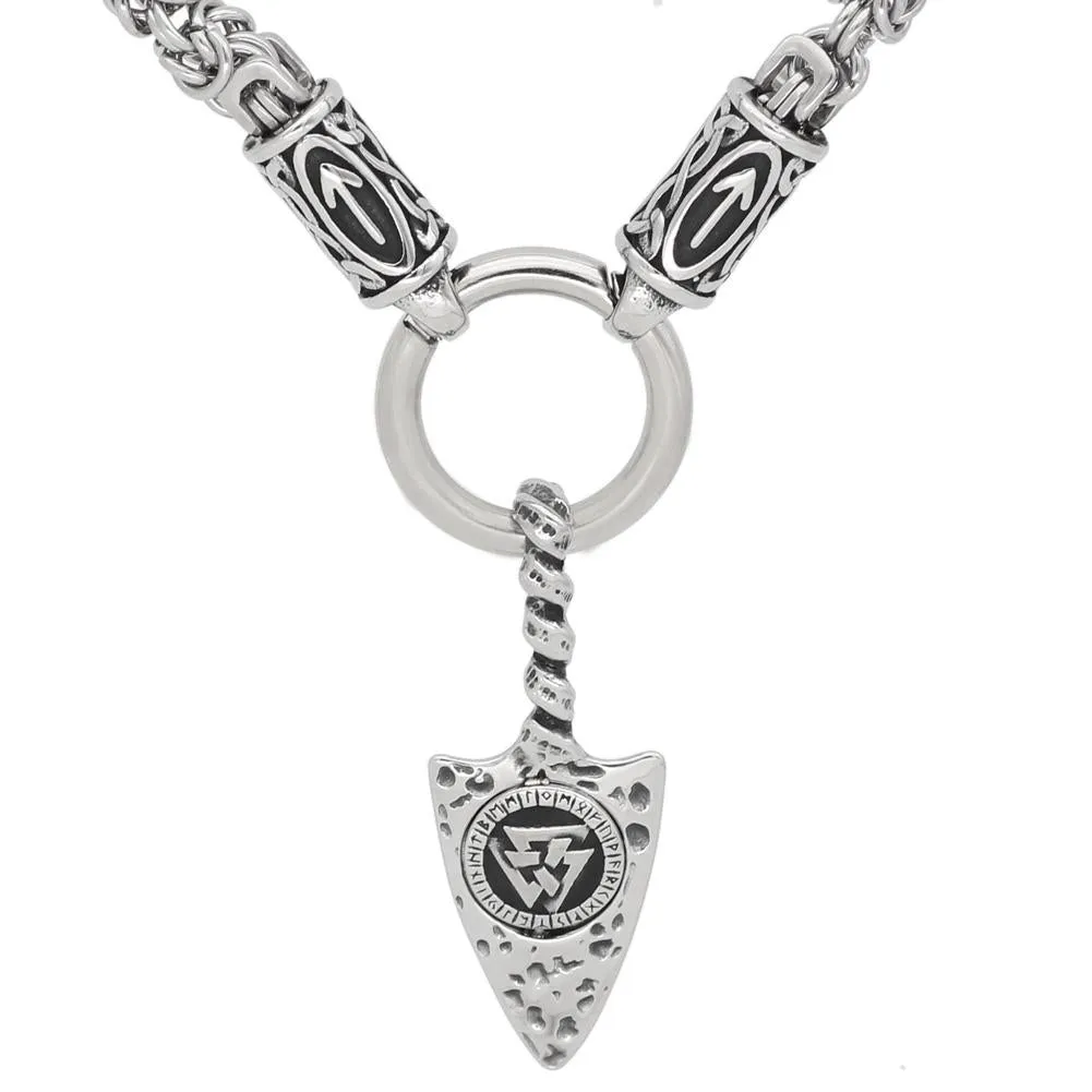 Men's Stainless Steel Nordic Valknut Rune Amulet Head Pendant Necklace