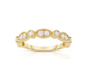 Milgrain Marquise Diamond Band in Yellow Gold