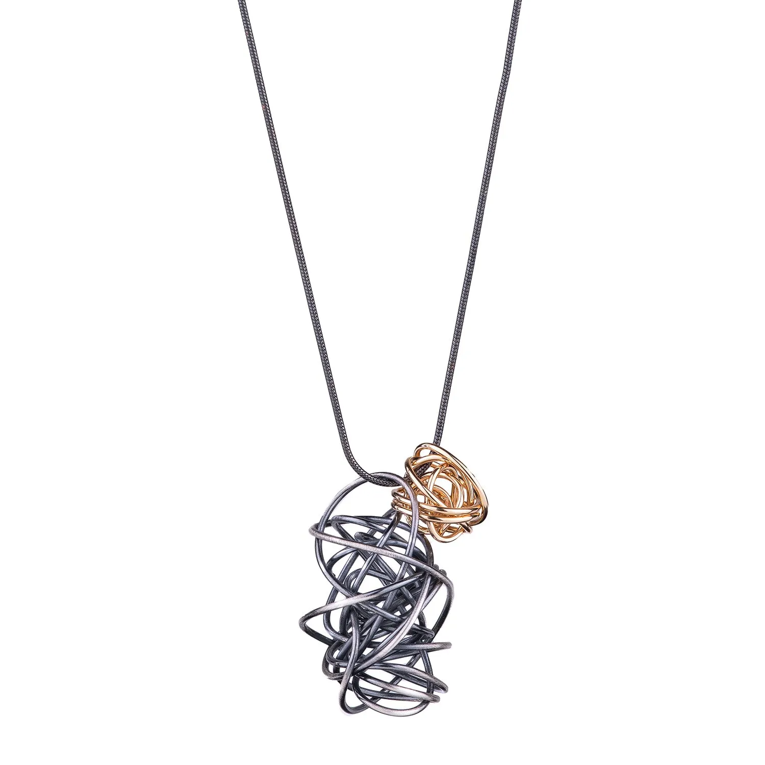 Mini Gold Fill Nest with Sterling Silver Ribbon Necklace by Rina Young