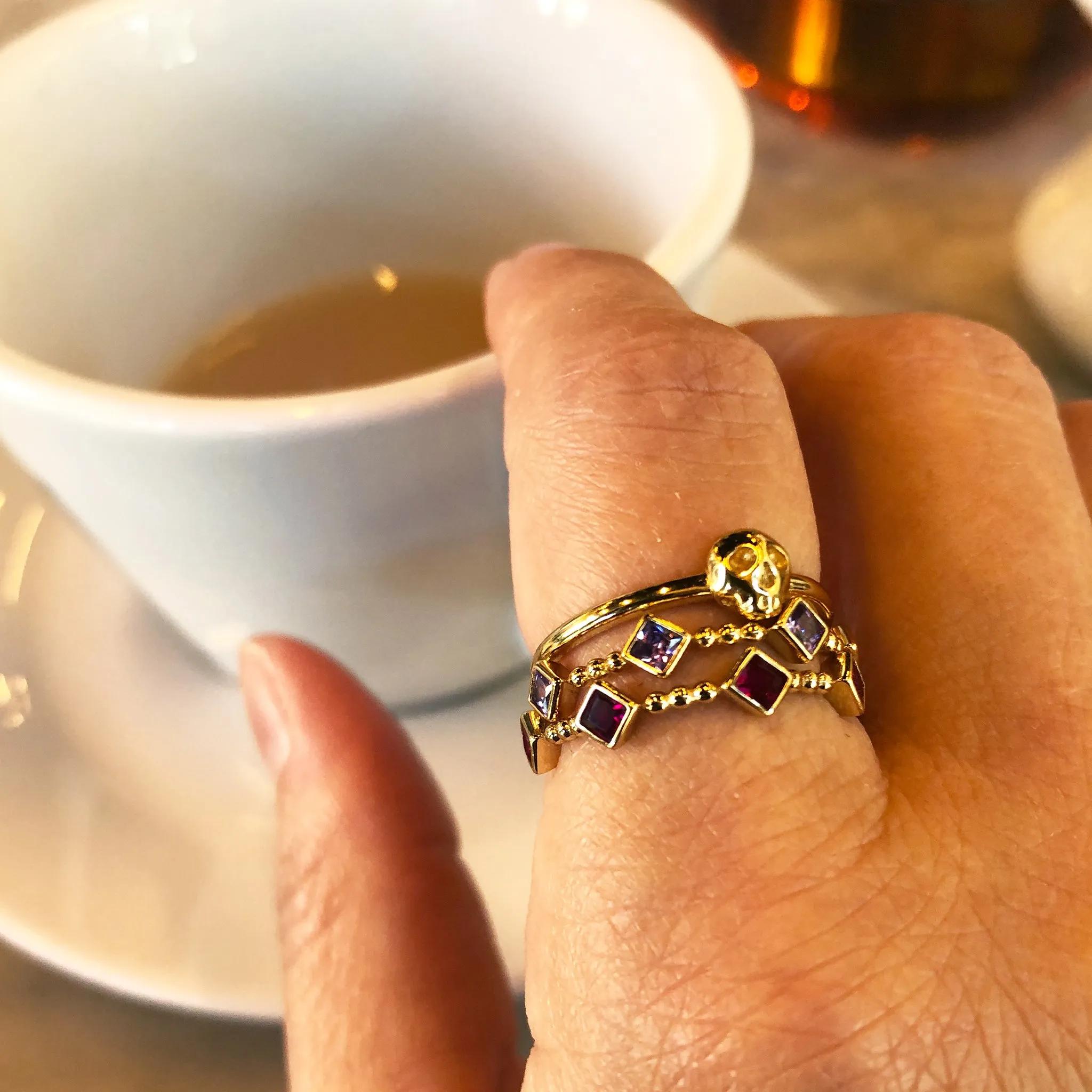 Mini Memento Mori Skull Stacking Ring - Gold