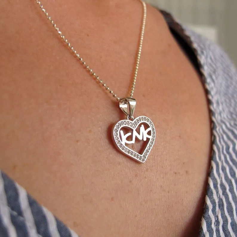 Mom in Hebrew Heart Pendant Necklace