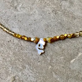 Mother of Pearl Mermaid choker with lemon Quartz, tourmaline and Ethiopian Fire Opals