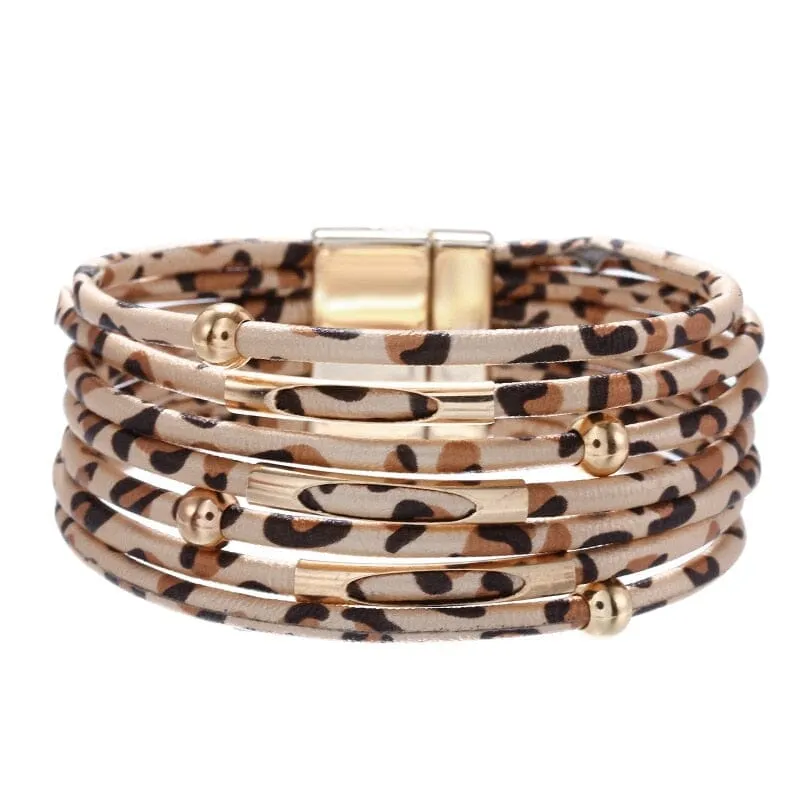 Multilayer Fashion Leopard Leather Bracelet