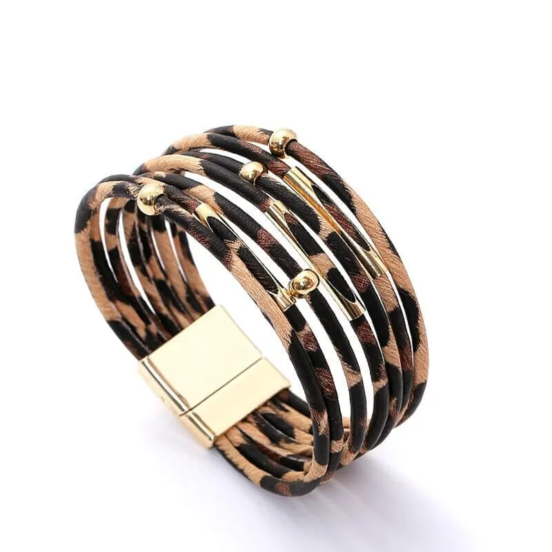 Multilayer Fashion Leopard Leather Bracelet