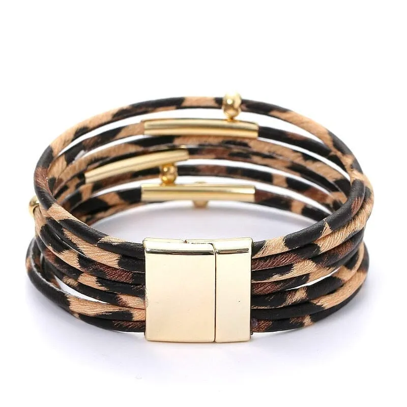 Multilayer Fashion Leopard Leather Bracelet