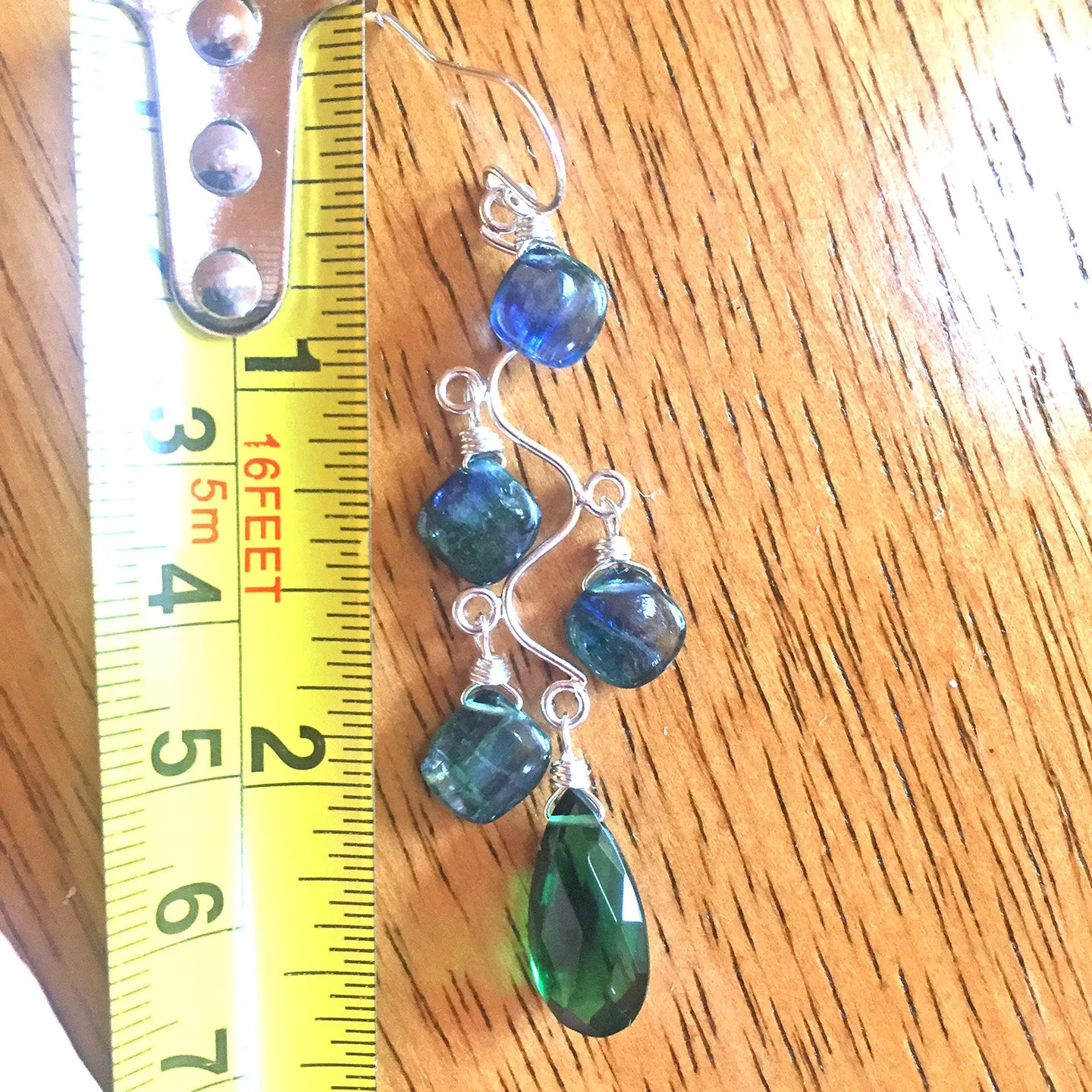 Mystic Kyanite and Emerald Vine Earrings