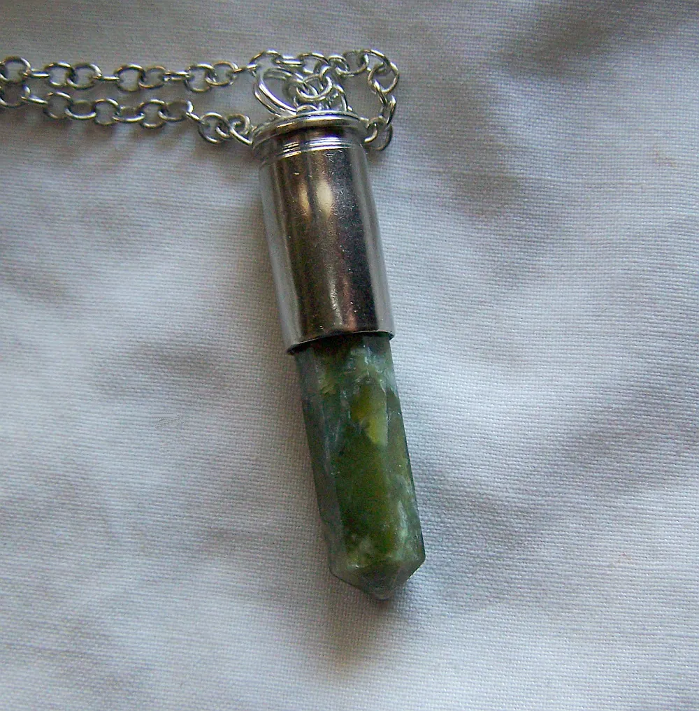 Nephrite Green Jade Silver Bullet Jewelry Pendant