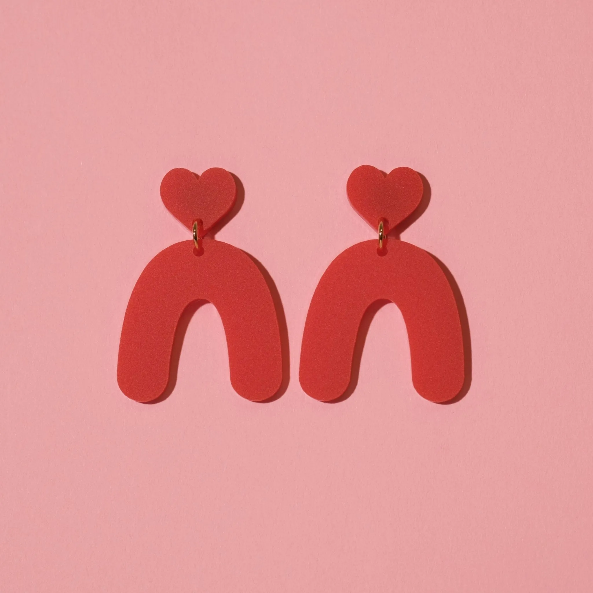 Organic Heart Arch Dangle Earrings in Matte Red