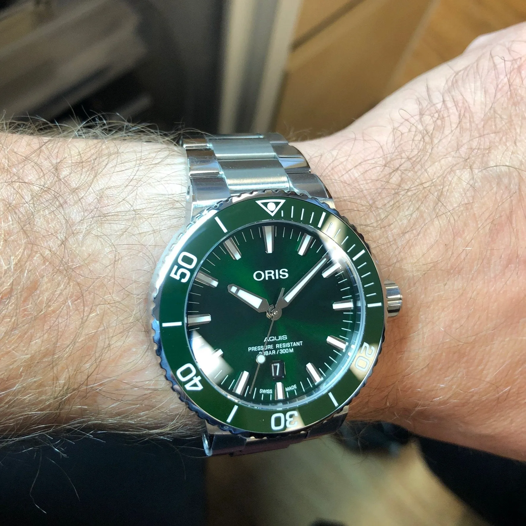 Oris Aquis Date Green Dial Steel Case & Bracelet 43.5mm Watch