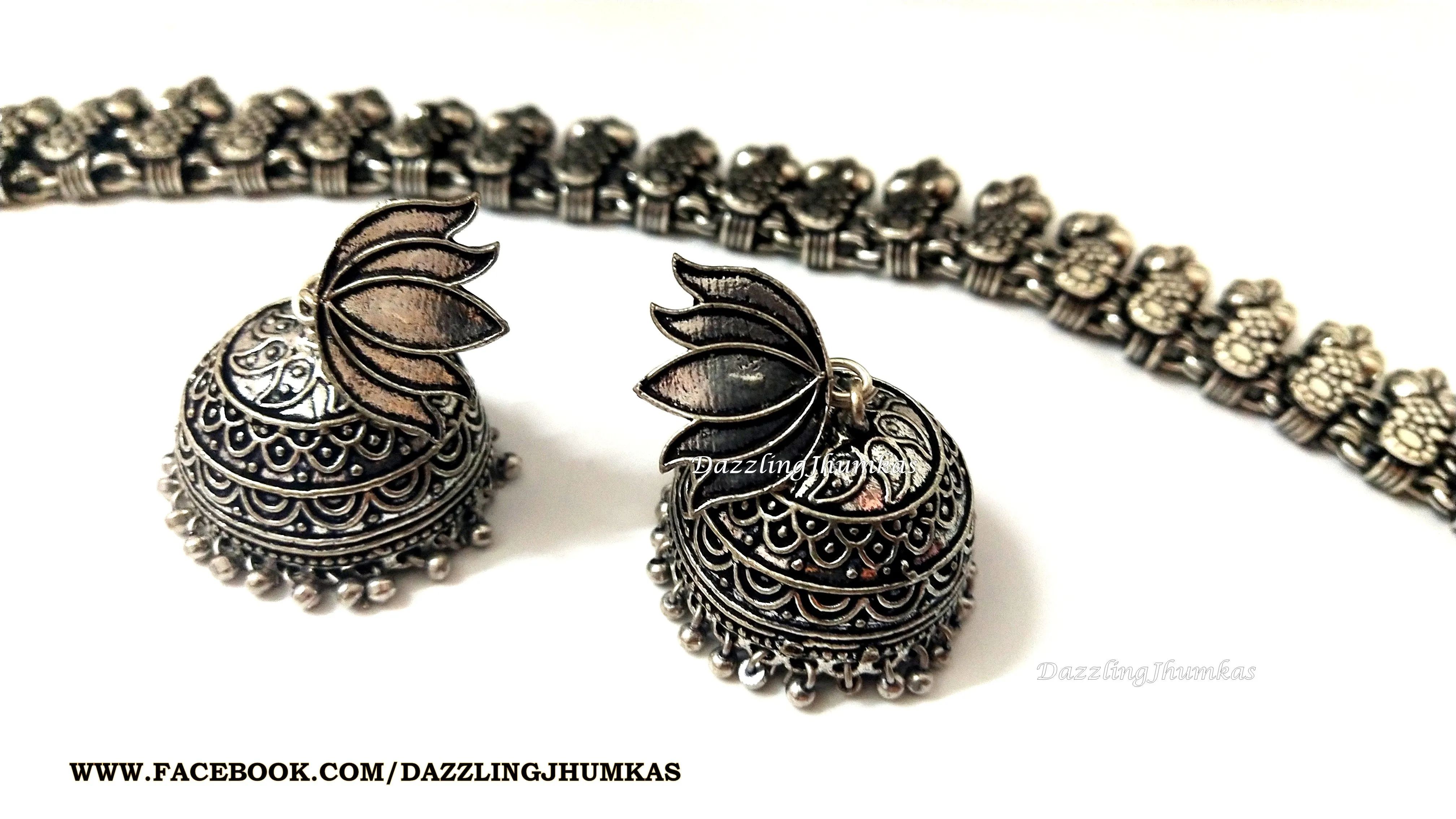 Oxidised German Silver Long haaram Necklace with Earrings Pattern 3 !