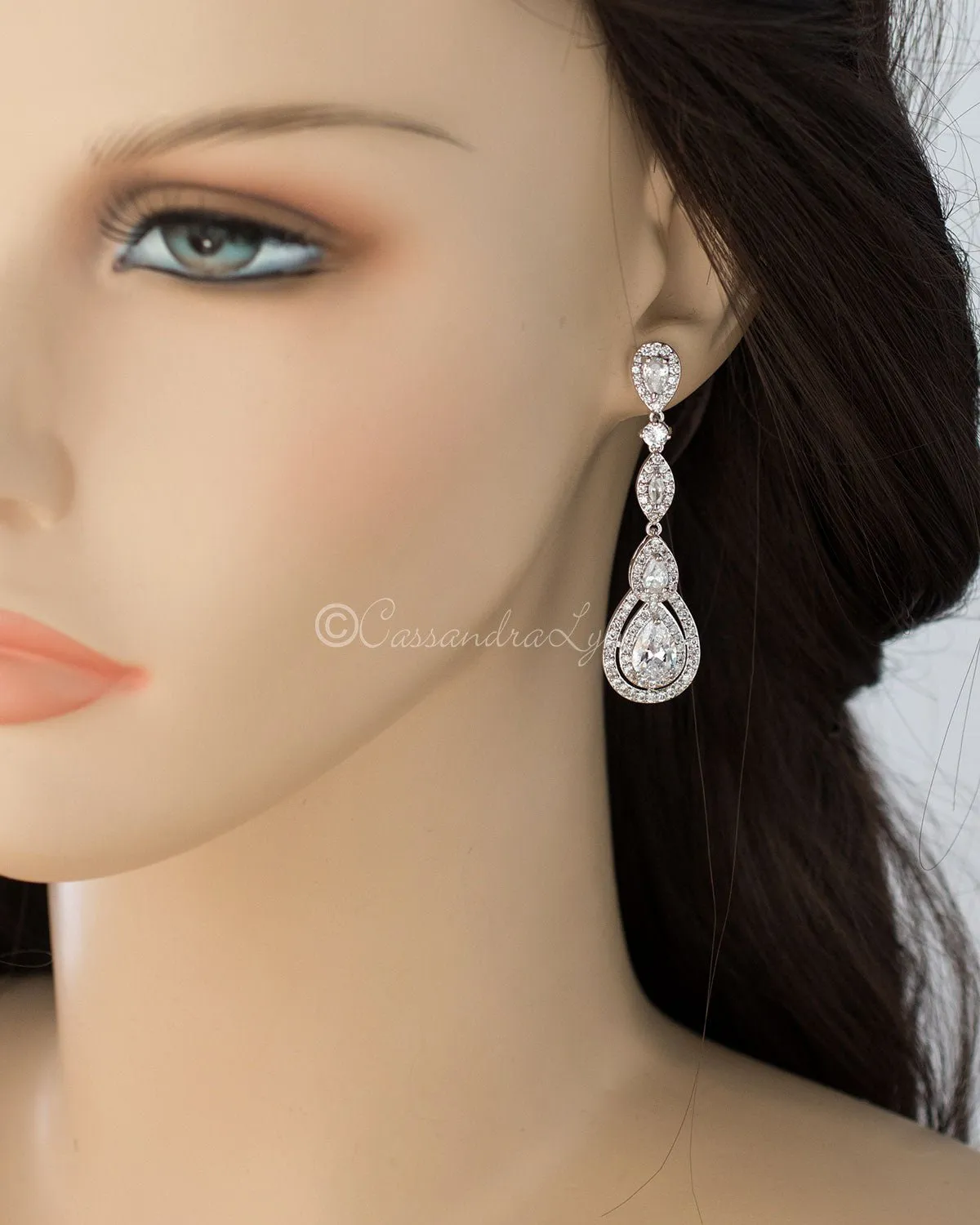 Pave Set Teardrop and Marquise CZ Earrings