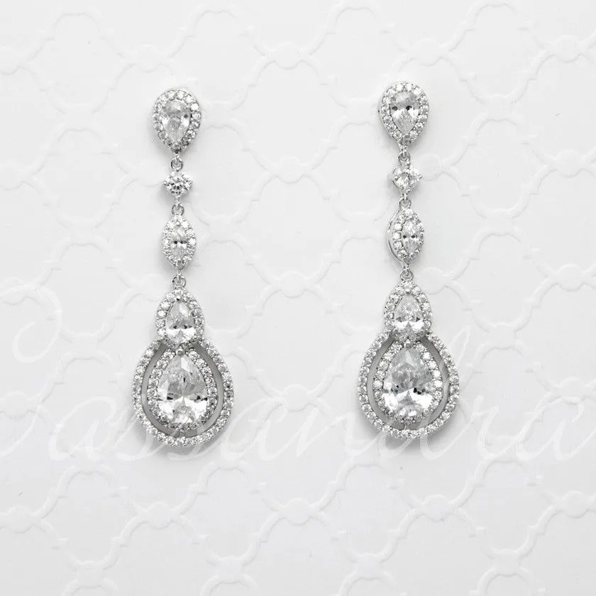 Pave Set Teardrop and Marquise CZ Earrings