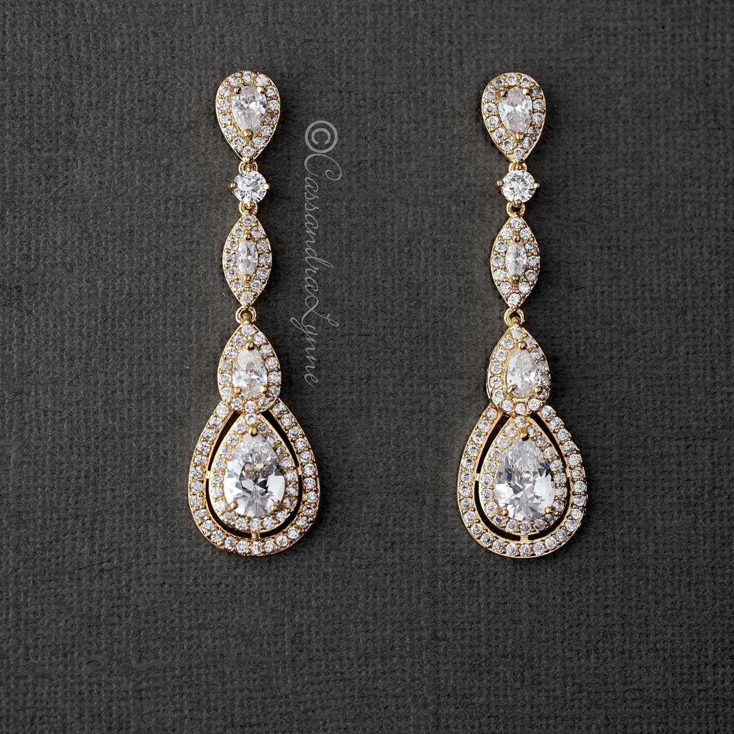 Pave Set Teardrop and Marquise CZ Earrings