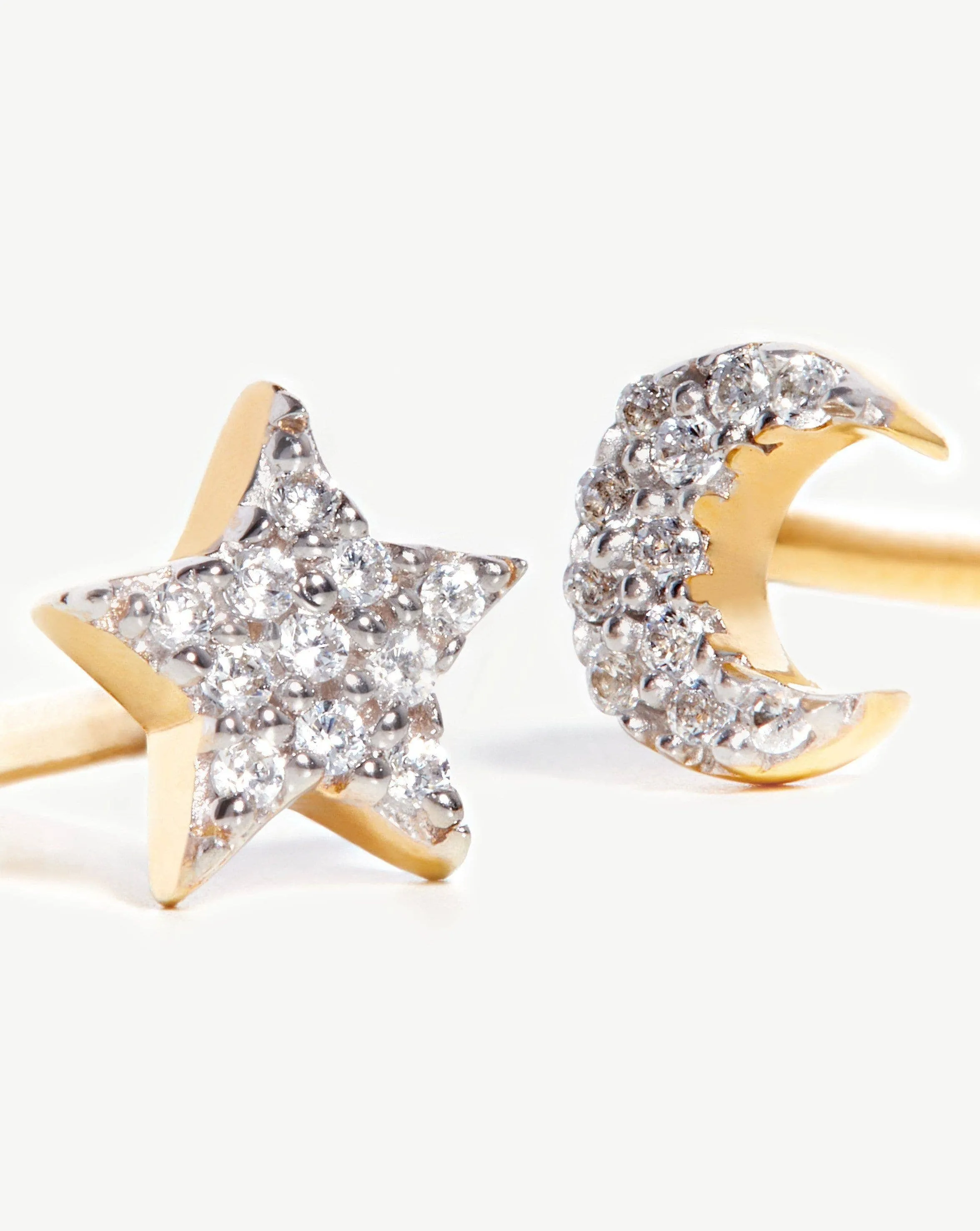 Pave Star Moon Stud Earrings