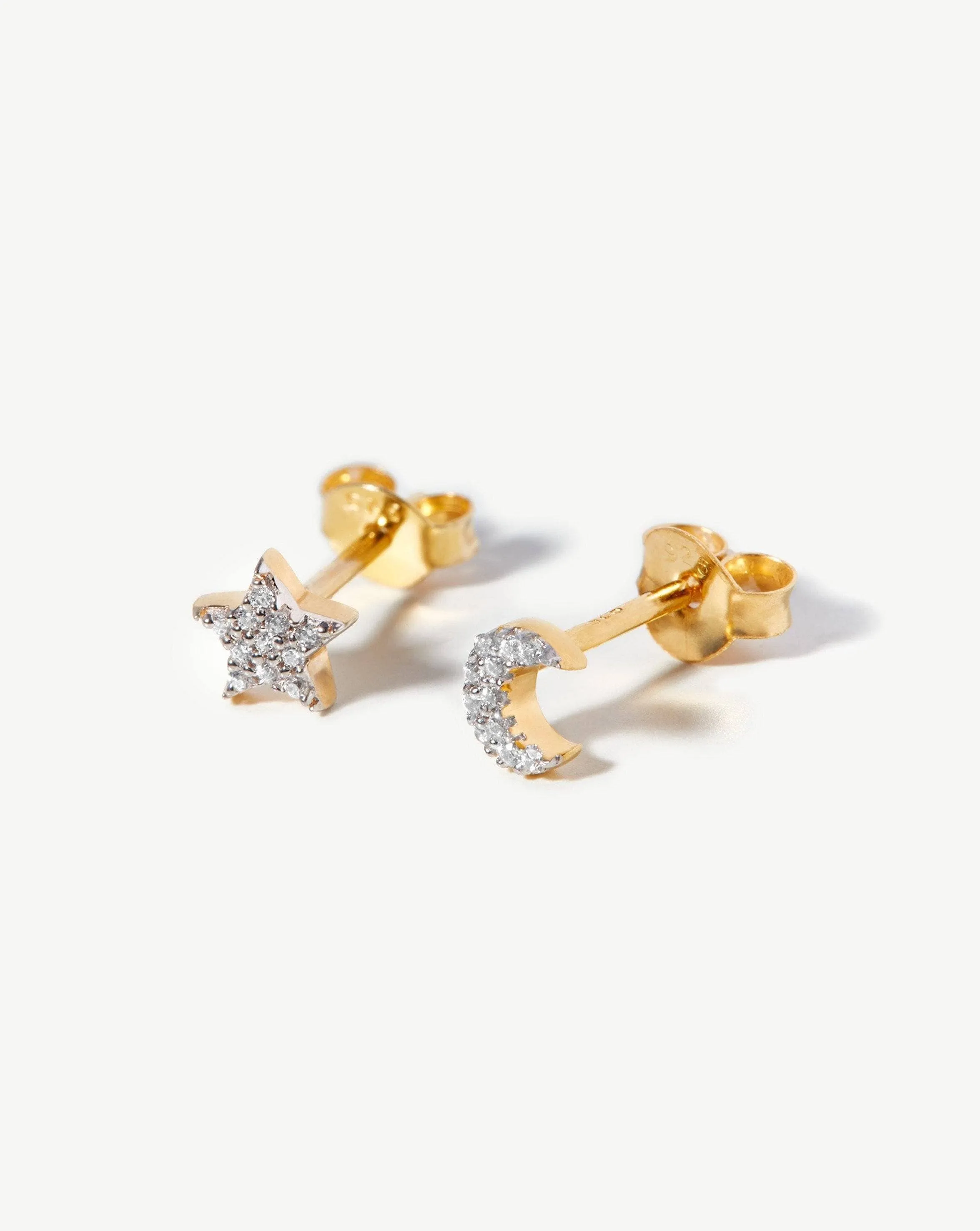 Pave Star Moon Stud Earrings