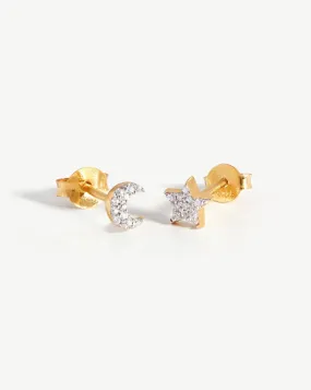 Pave Star Moon Stud Earrings