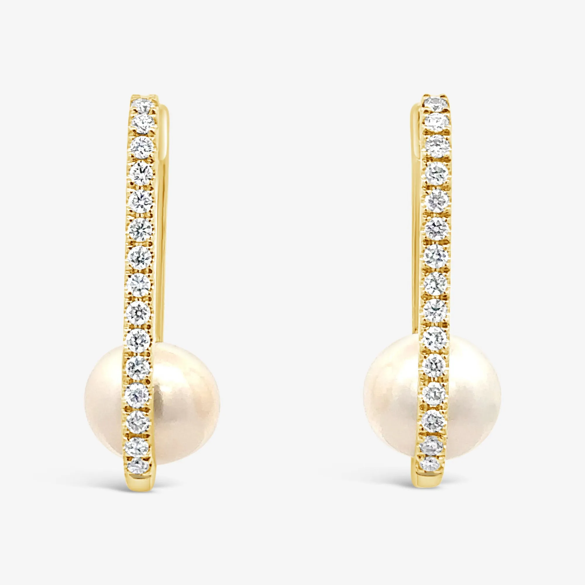 Pearl & Diamond Paperclip Profile Earrings