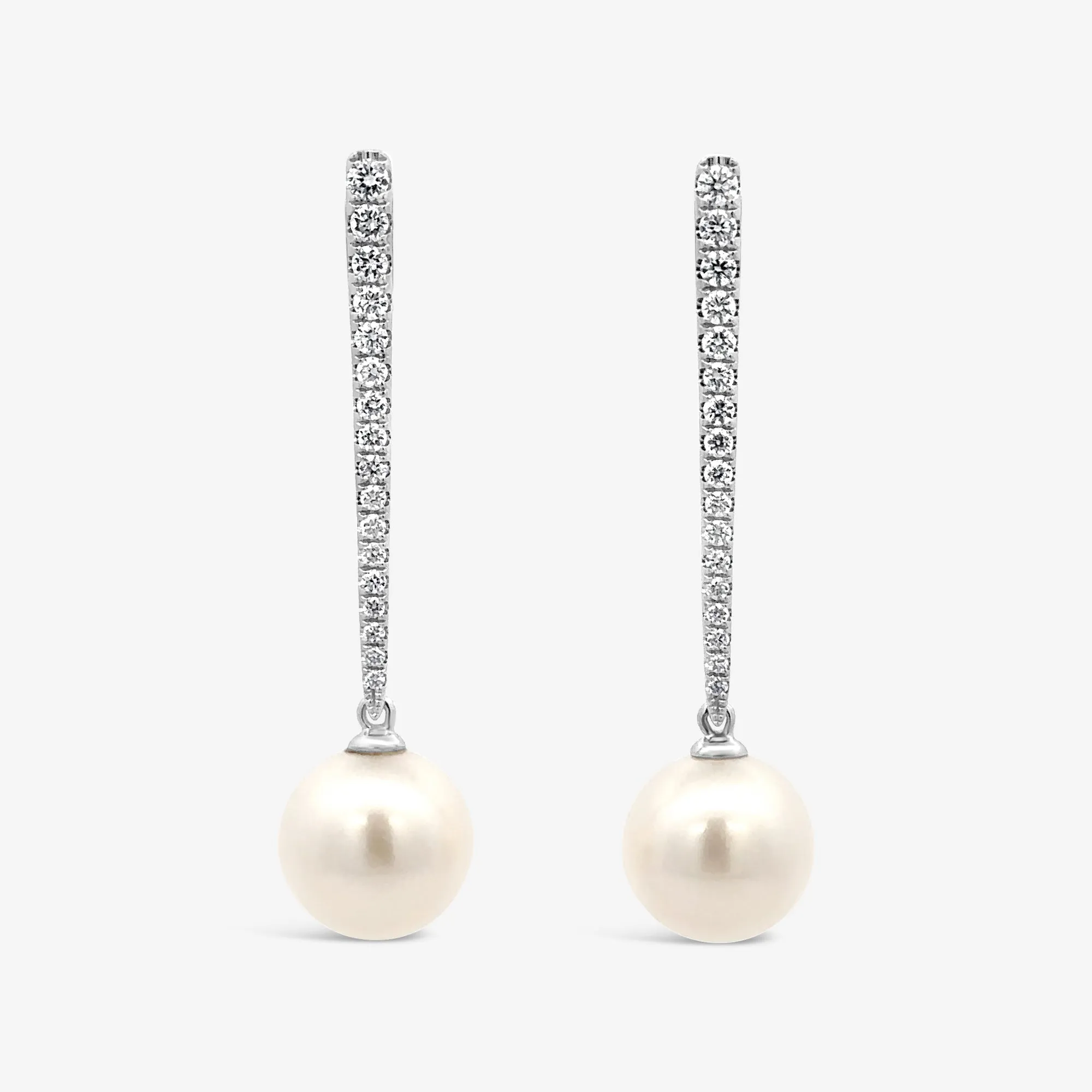 Pearl & Diamond Prong Set Drop Earrings