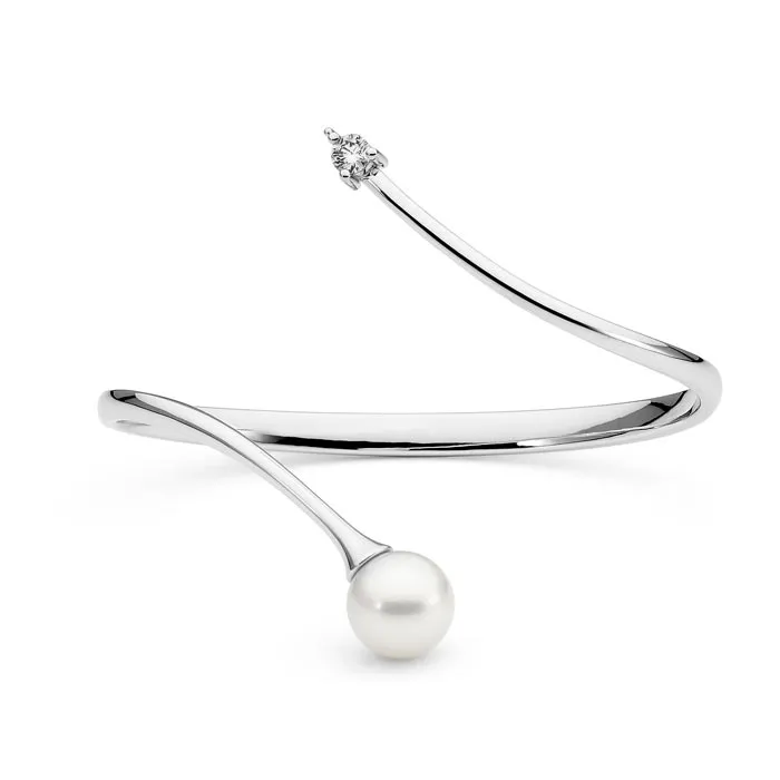 Pearl & Diamond Twisted Cuff Bangle