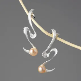 Pearl Minimalism: LFJA0118 Spiral Curved Stud Earrings in 925 Sterling Silver, Charm Jewelry